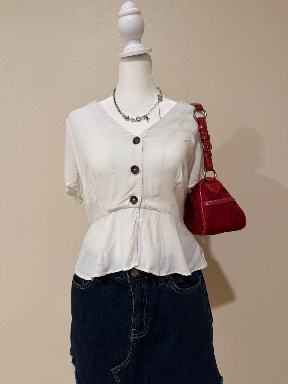 Forever 21 White Button Down Peplum Blouse